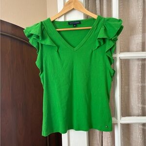 Tommy Hilfiger Vibrant Green Ruffle Blouse